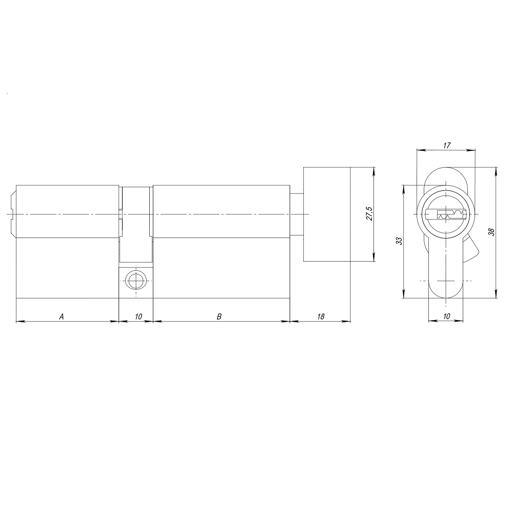 Цилиндровый Ajax (Аякс) механизм (AZ202/80) AZ2002Knob80 (35+10+35) CP хром