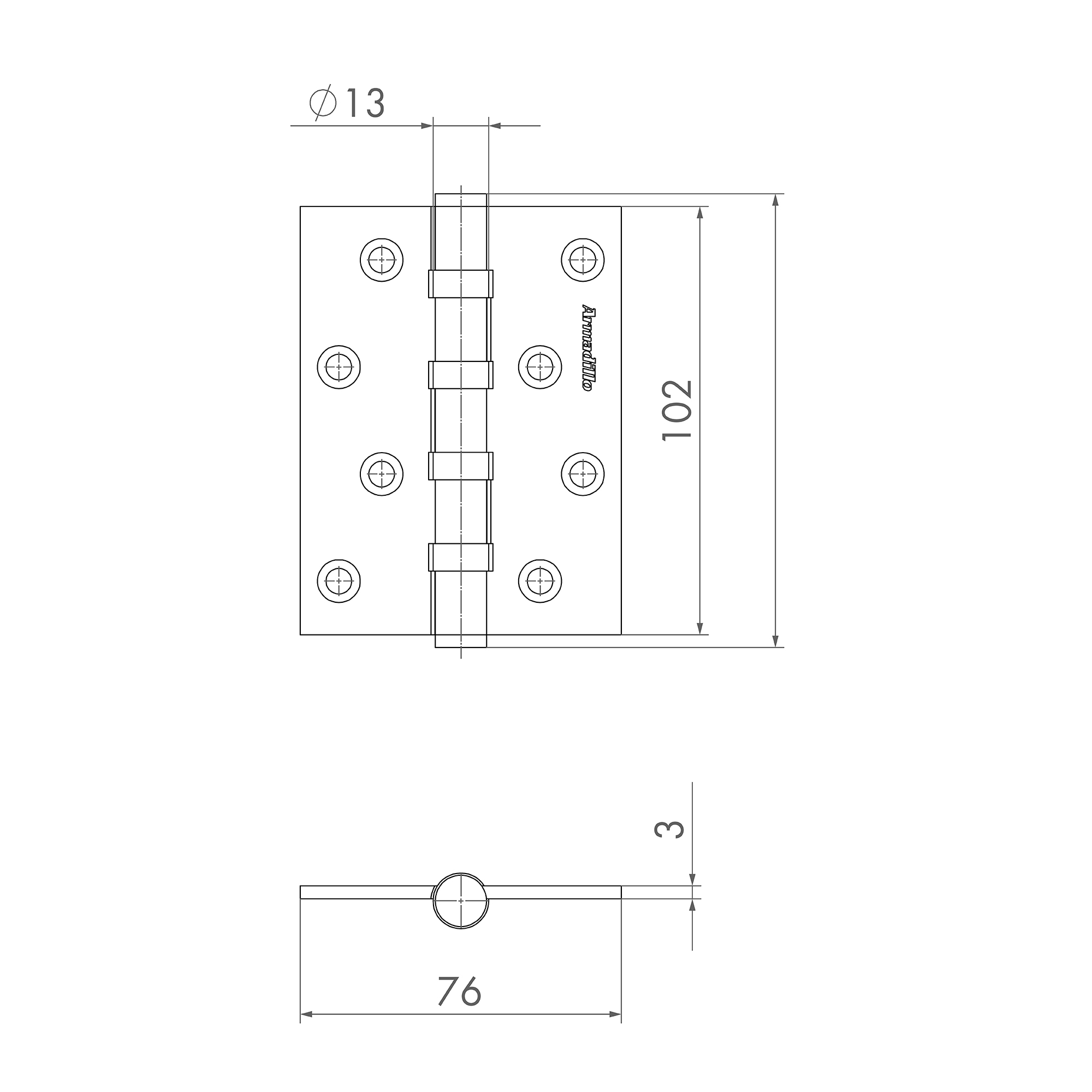 Петля Armadillo (Армадилло) универсальная IN4500UC-BL CP 102x76x3 INOX304 хром БЛИСТЕР