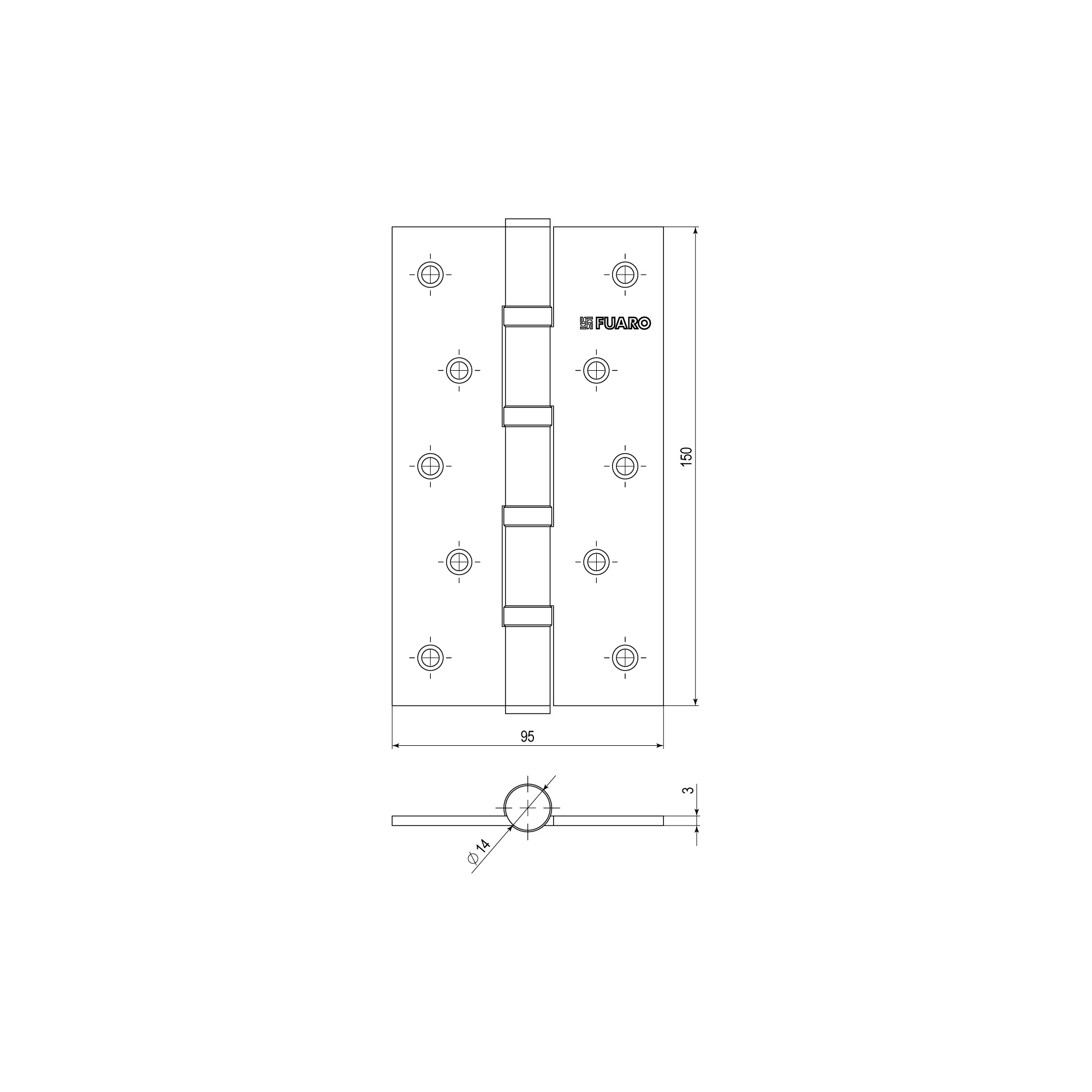 Петля Fuaro (Фуаро) универсальная IN6400U WAB (4BB 150x95x3) мат. бронза