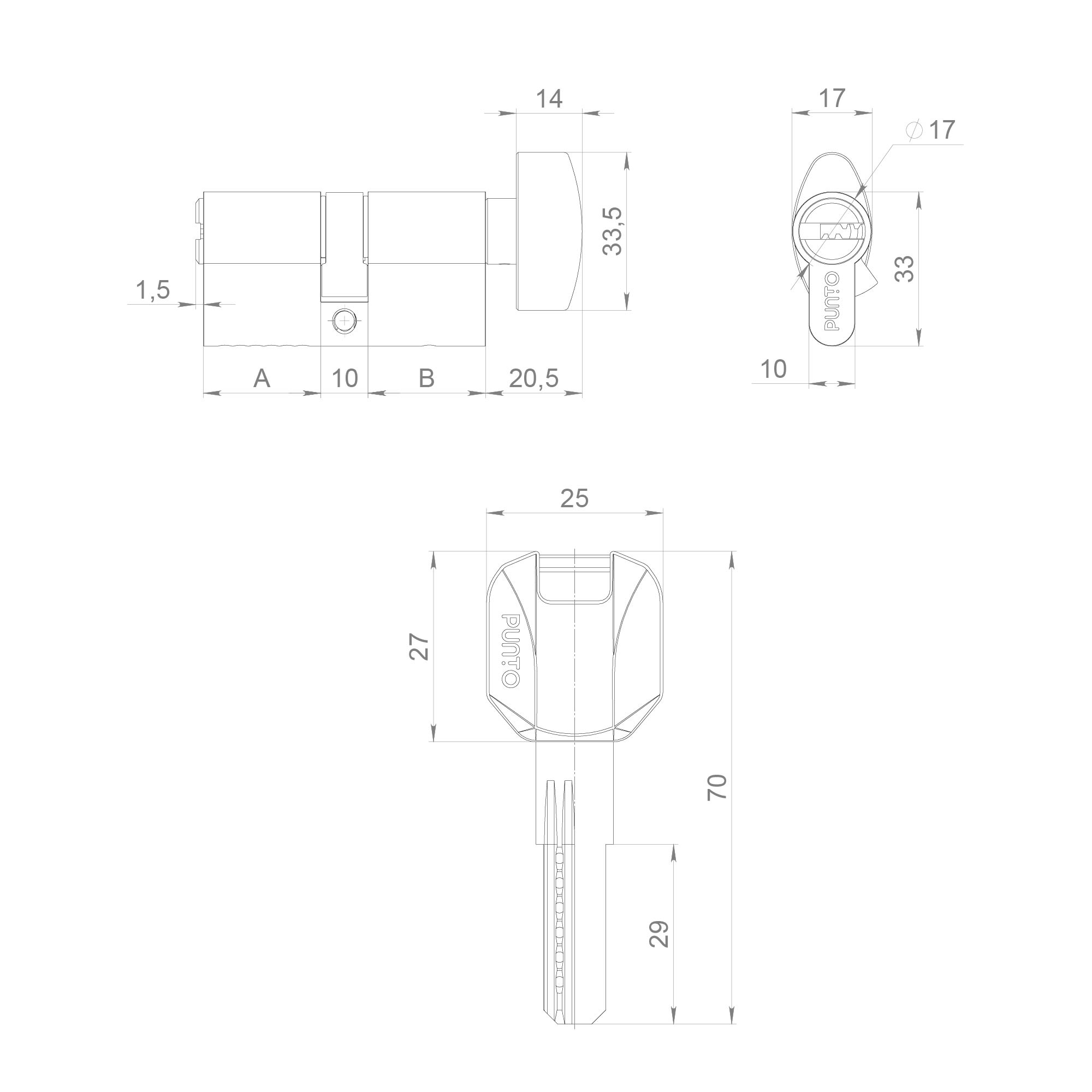 Цилиндровый Punto (Пунто) механизм (Z402/100) Z4002Knob100(45+10+45) с вертушкой CP хром