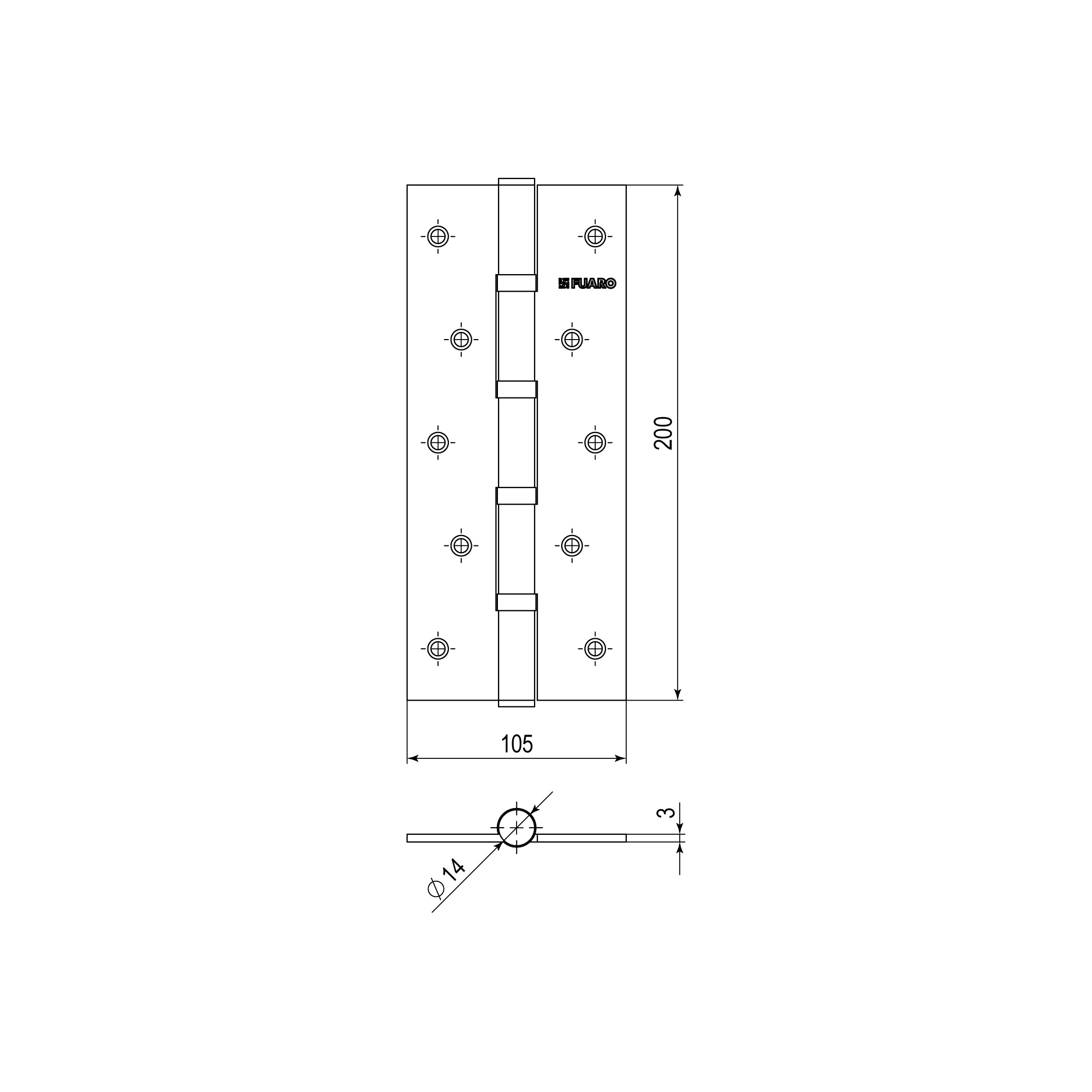 Петля Fuaro (Фуаро) универсальная IN8400U PB (4BB 200x105x3) латунь