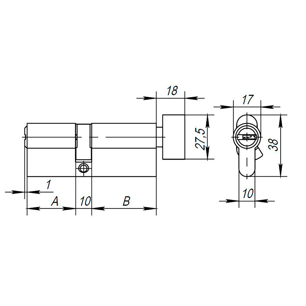 Цилиндровый Ajax (Аякс) механизм (AX202/90) AX2002Knob90 (40+10+40) CP хром с вертушкой