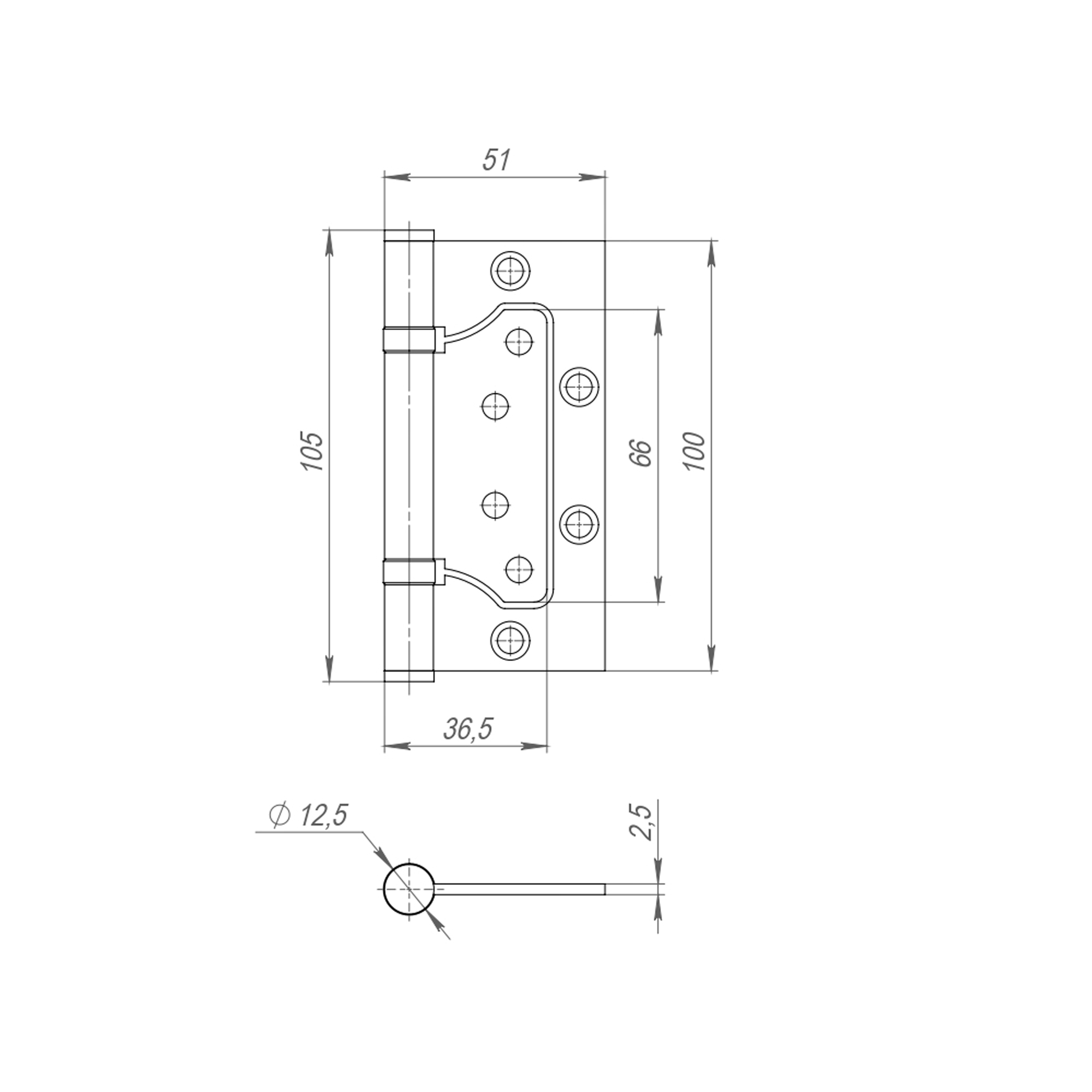Петля Fuaro (Фуаро) из нержавейки универсальная без врезки IN4500W INOX 304 (500-2BB 100x2,5)