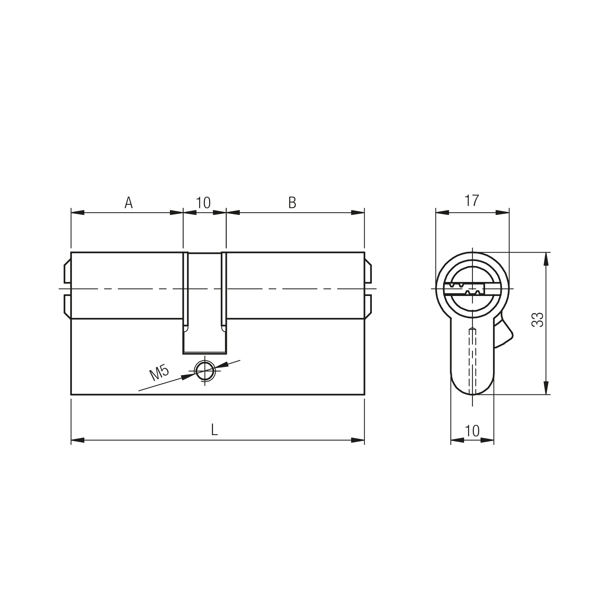 Цилиндровый Kale kilit (Кале килит) механизм 164 SN/90 (30+10+50) mm латунь 5 кл.