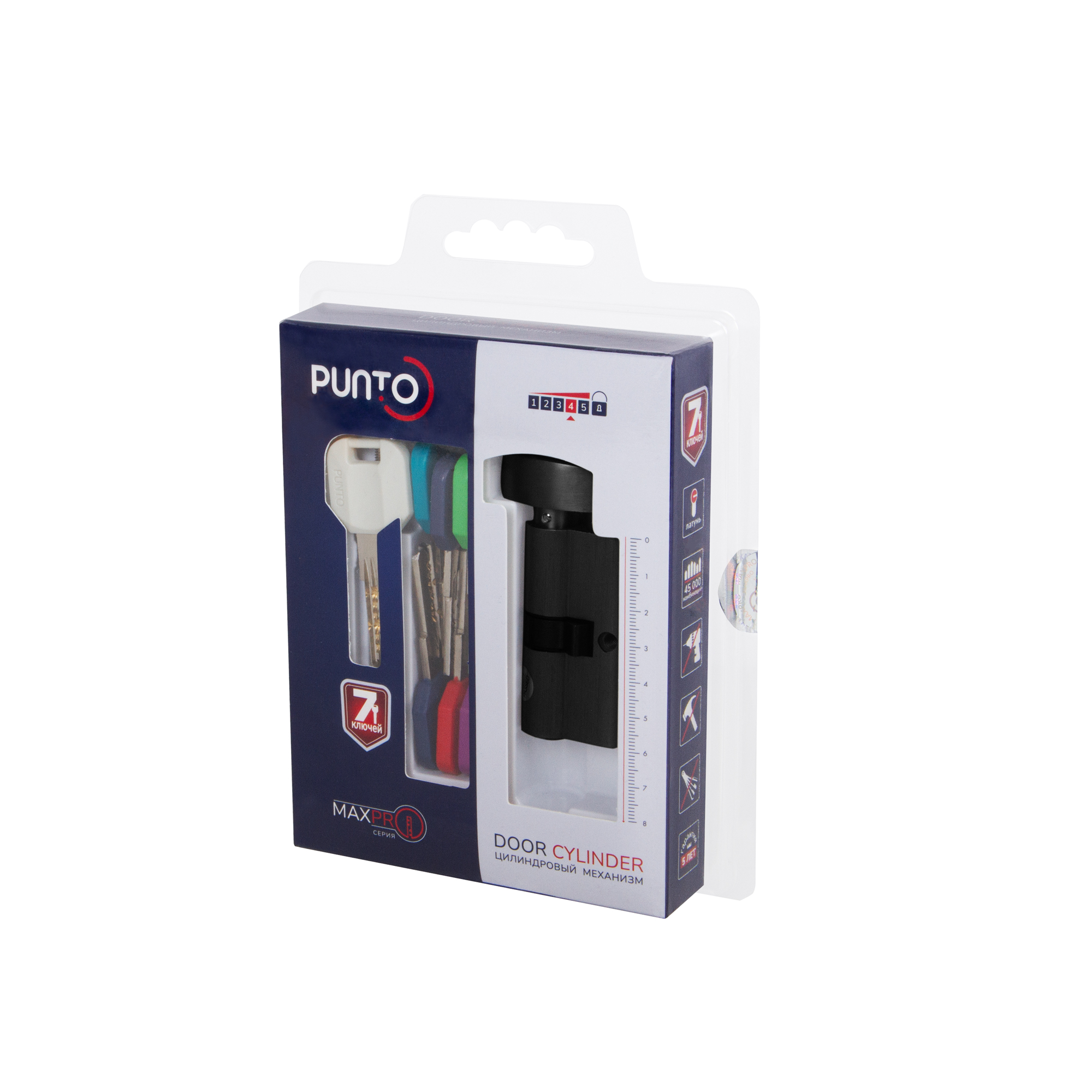 Цилиндровый Punto (Пунто) механизм MaxPro7002Knob52mm(21+10+21) BL черный 7key с вертушкой