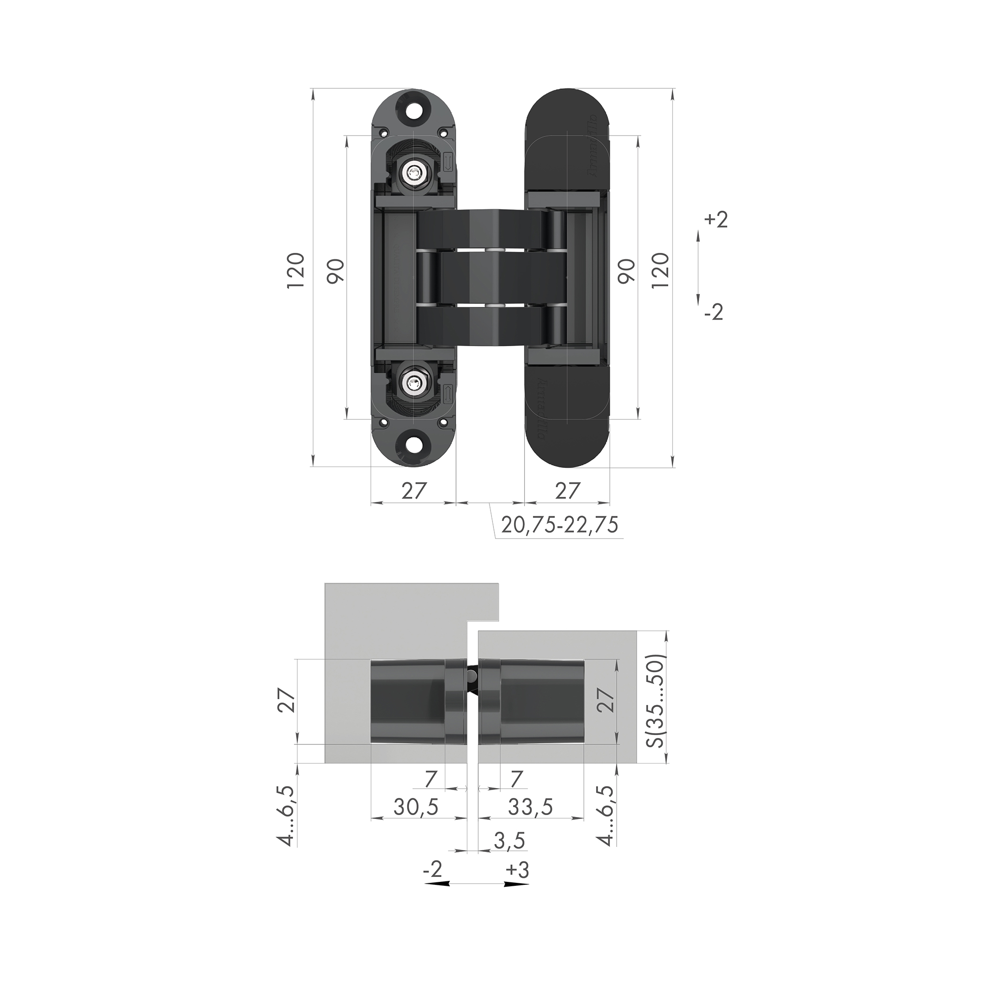 Петля Armadillo (Армадилло) скрытой установки U3D7000 SC (12060UN3D) мат. хром TECH
