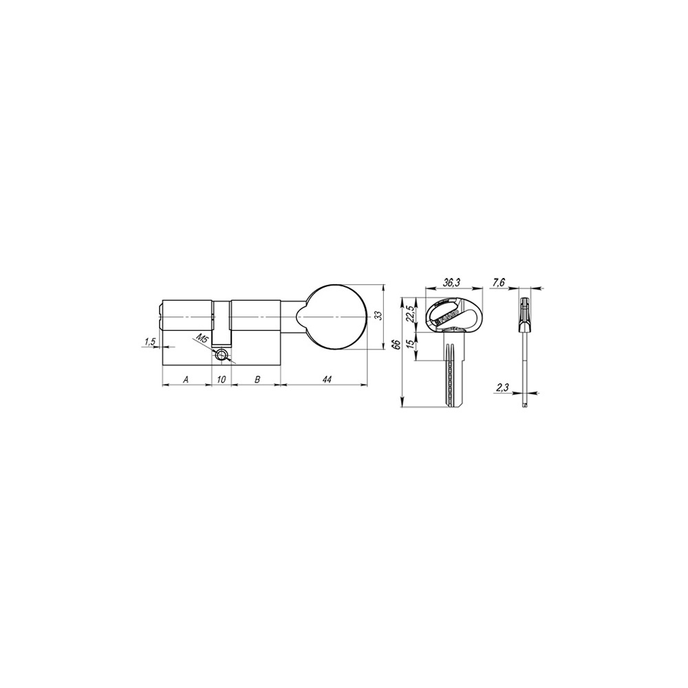 Цилиндровый Fuaro (Фуаро) механизм (D-PRO502/60) D-PRO5002Knob60(25+10+25) BL черный 5Key