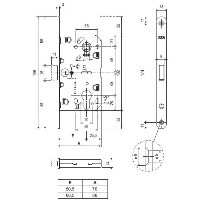 Корпус AGB (АГБ) замка магнит. под цил. MEDIANA POLARIS B06103.50.06.567 с отв. планкой B02402.05 (ник)