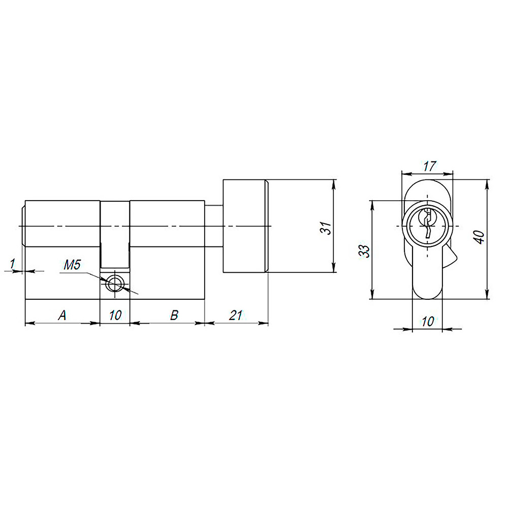 Цилиндровый Ajax (Аякс) механизм (AX102/70) AX1002Knob70 (30+10+30) PB латунь с вертушкой