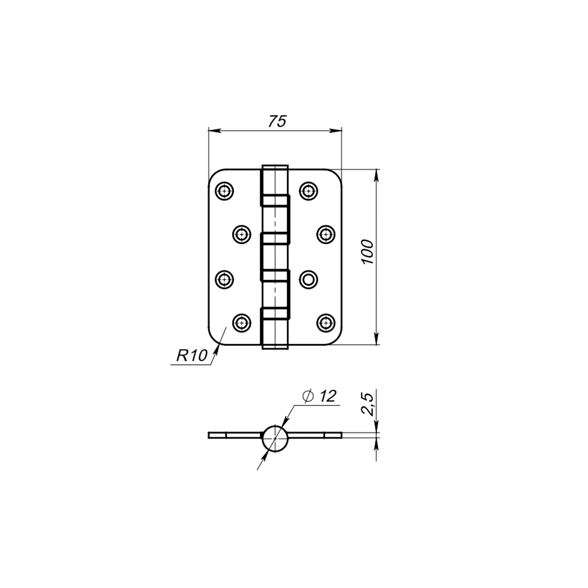 Петля Fuaro (Фуаро) универсальная IN4400U-R10 SN (4BB-R10 100x75x2,5) мат. никель