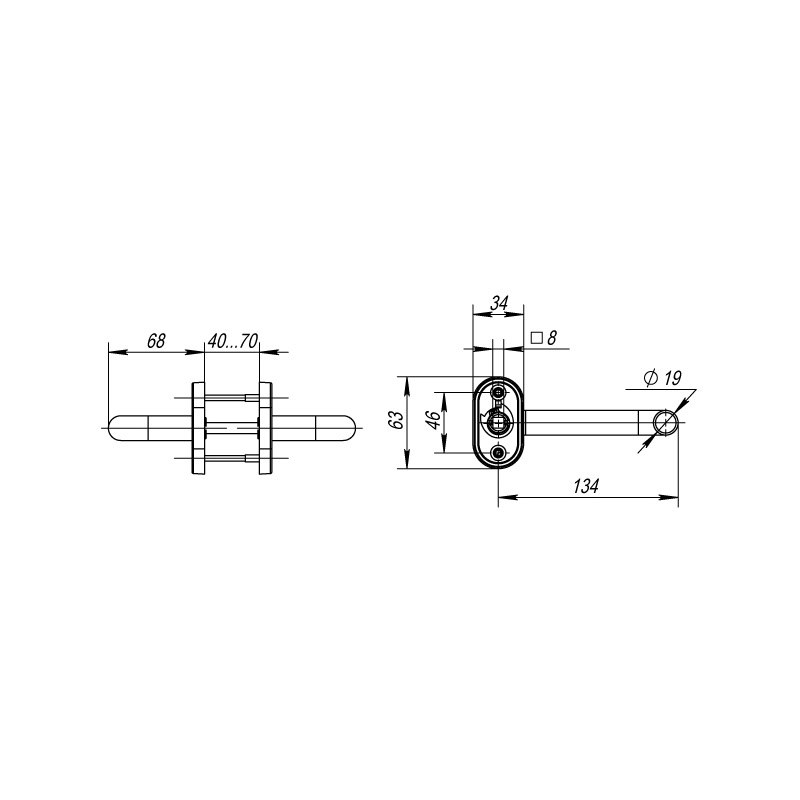 Ручка раздельная R.DSS304-0203P/19 (квадрат 8х110 мм) INOX 304 (овальное основание)
