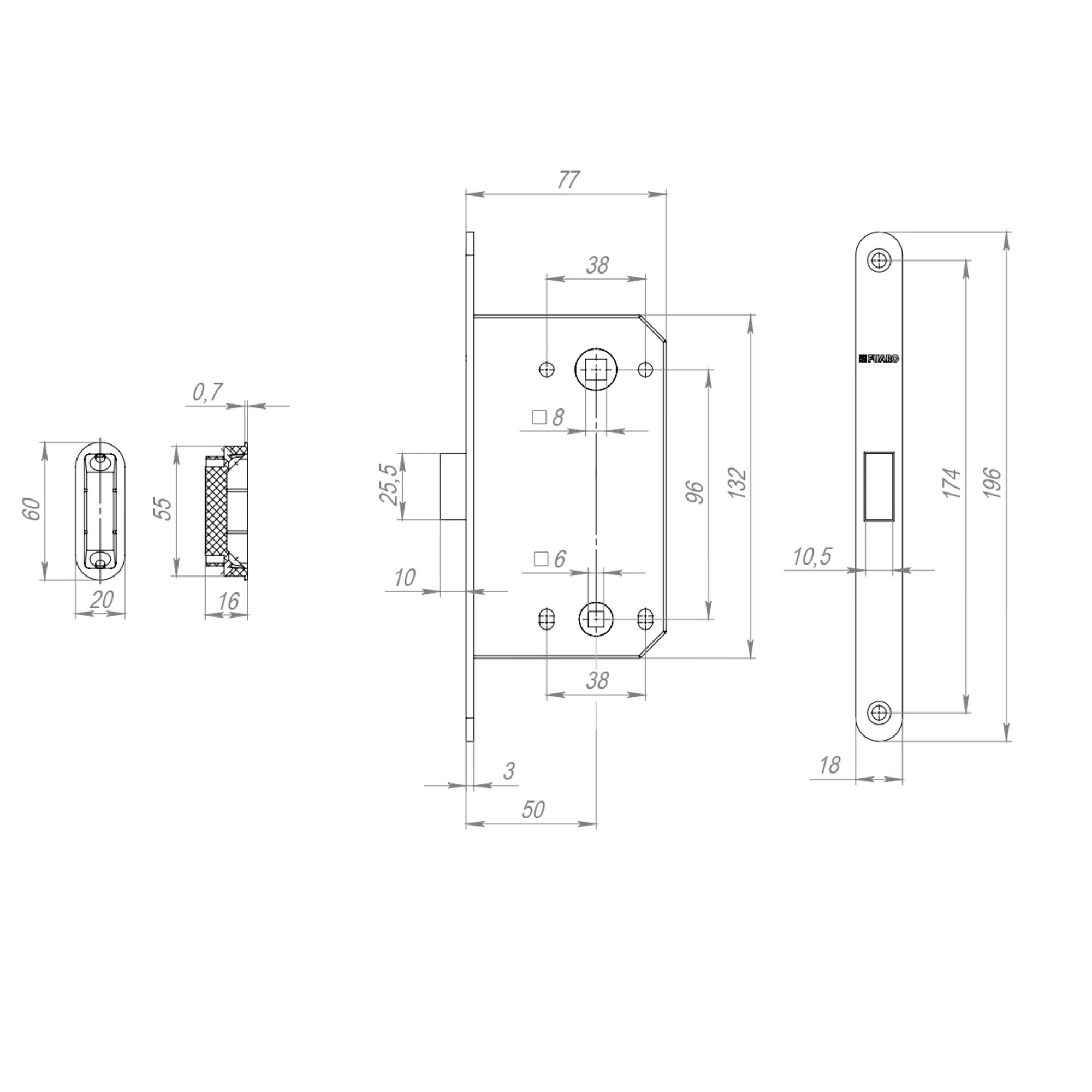 Защелка Fuaro (Фуаро) врезная магнитная MAGNM96WC-50/BL INOX CP-8 хром (блистер)