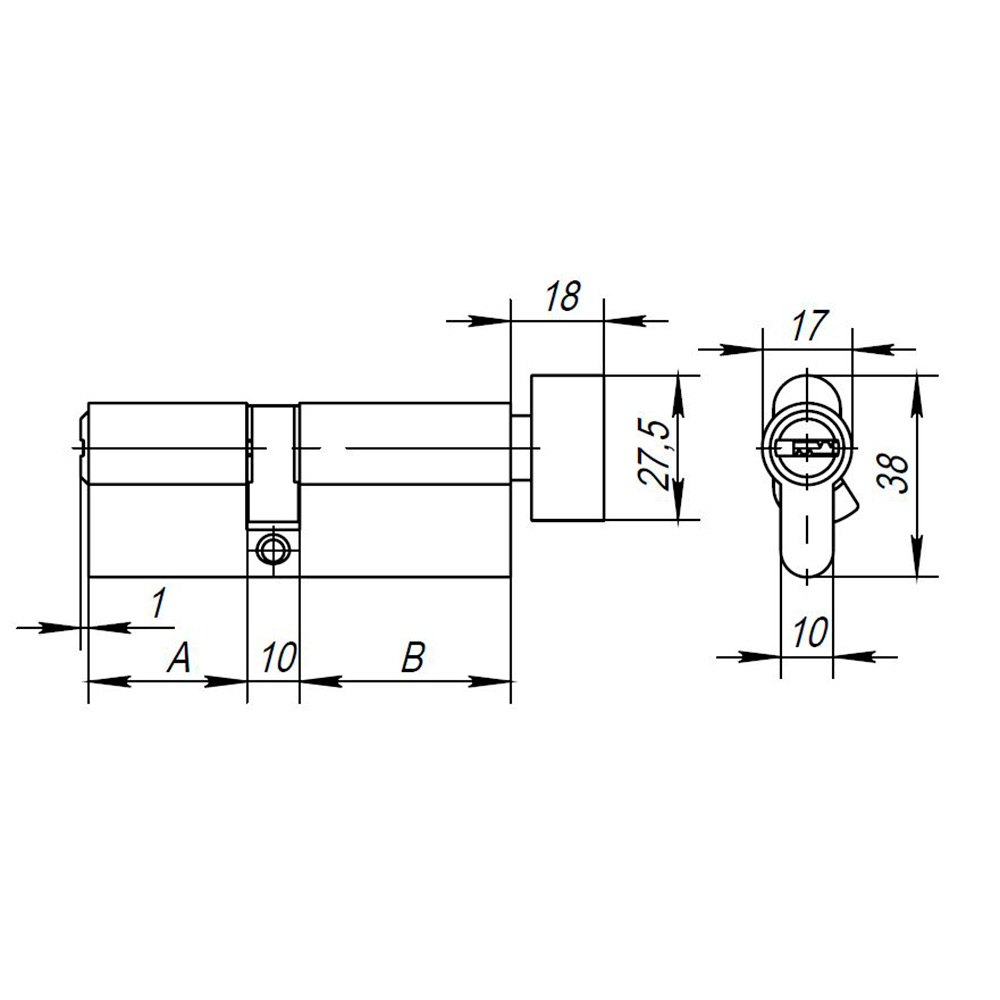 Цилиндровый Ajax (Аякс) механизм (AX202/100) AX2002Knob100 (50+10+40) CP хром с вертушкой