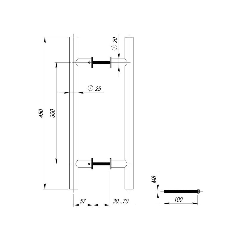 Ручка-скоба PULL.PH25/300.22 INOX 304 (PH-22-25/300-INOX)